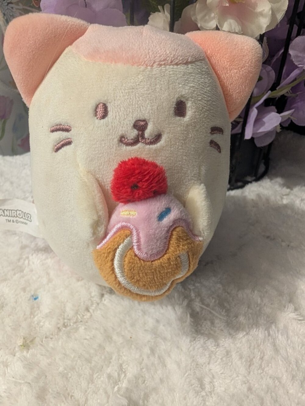 Kawaii Anirollz Kittiroll Pink Cat Plush Holding Sweet Cupcake Rollcake Toy